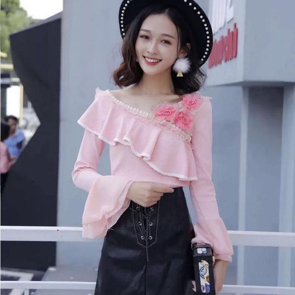 women's blouses & shirts autumn winter women shirt flower lace blouse v neck flare sleeve ruffles female slim short bottoming s125, White
women's blouses & shirts autumn winter women shirt flower lace blouse v neck flare sleeve ruffles female slim short bottoming s125, White