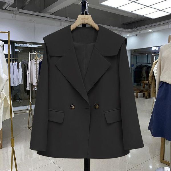 women's suits & blazers chic women casual blazer solid color jacket office lady pockets work suit coat ladies double breasted outerwear, White;black 
women's suits & blazers chic women casual blazer solid color jacket office lady pockets work suit coat ladies double breasted outerwear, White;black