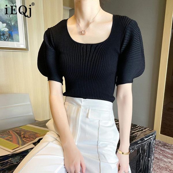 women's t-shirt ieqj 2021 temperament black square neck short-sleeved women summer style puff sleeve ice silk knitted 3f0661, White
women's t-shirt ieqj 2021 temperament black square neck short-sleeved women summer style puff sleeve ice silk knitted 3f0661, White