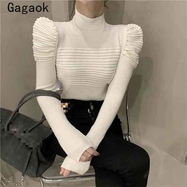 basic sweater women spring autumn solid turtleneck puff sleeve sweaters full slim korean wild fashion pullovers 210531, White;black
basic sweater women spring autumn solid turtleneck puff sleeve sweaters full slim korean wild fashion pullovers 210531, White;black