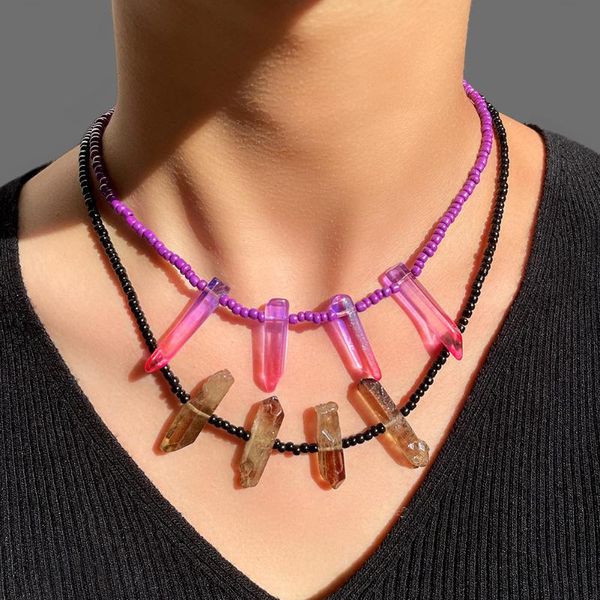 chains handmade colorful irregular crystal hexagonal beads necklace for women fashion candy color geometric beaded jewelry, Silver
chains handmade colorful irregular crystal hexagonal beads necklace for women fashion candy color geometric beaded jewelry, Silver