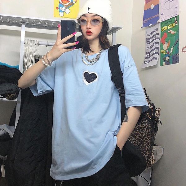 women's t-shirt 2021 summer korean version ins love embroidery blue short-sleeved loose t, White
women's t-shirt 2021 summer korean version ins love embroidery blue short-sleeved loose t, White