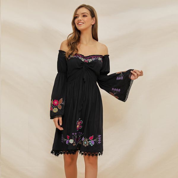 boho black flora embroidery women elegant slash neck strapless dresses woman party night midi flare sleeve casual dress, Black;gray
boho black flora embroidery women elegant slash neck strapless dresses woman party night midi flare sleeve casual dress, Black;gray