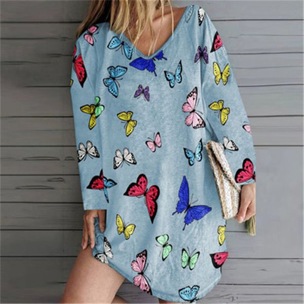 women butterfly print dresses summer fashion occident trend loose v-neck long sleeve short skirts designer female casual thin dress, Black;gray
women butterfly print dresses summer fashion occident trend loose v-neck long sleeve short skirts designer female casual thin dress, Black;gray