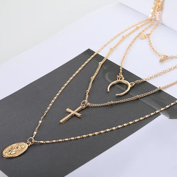 pendant necklaces bohemian vintage multi-layer jesus cross necklace women's gold crescent moon wafer chain fashion party jewelry gifts, Silver
pendant necklaces bohemian vintage multi-layer jesus cross necklace women's gold crescent moon wafer chain fashion party jewelry gifts, Silver