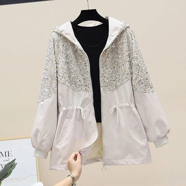 women's trench coats 2021 spring autumn receive waist sequins coat fashion all-match female outerwear zipper hooded ladies jacket, Tan;black
women's trench coats 2021 spring autumn receive waist sequins coat fashion all-match female outerwear zipper hooded ladies jacket, Tan;black