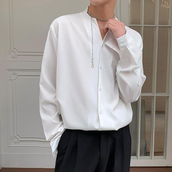 men's casual shirts solid color streetwear hip hop lovers loose shirt men long sleeve black white v-neck trend korean, White;black
men's casual shirts solid color streetwear hip hop lovers loose shirt men long sleeve black white v-neck trend korean, White;black