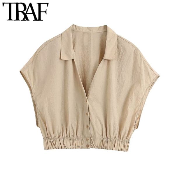 women fashion button-up cozy cropped blouses vintage sleeveless elastic hem female shirts blusas chic 210507, White
women fashion button-up cozy cropped blouses vintage sleeveless elastic hem female shirts blusas chic 210507, White
