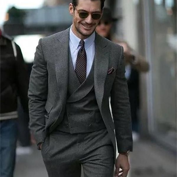 men's suits & blazers custom made gray men for wedding blazer groomsmen slim fit groom tuxedos formal party 3 piece (jacket+pants+vest), White;black