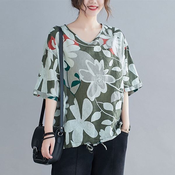 women summer loose casual t-shirts new arrival simple style vintage v-neck floral print female cotton linen tees s3655 210412, White
women summer loose casual t-shirts new arrival simple style vintage v-neck floral print female cotton linen tees s3655 210412, White
