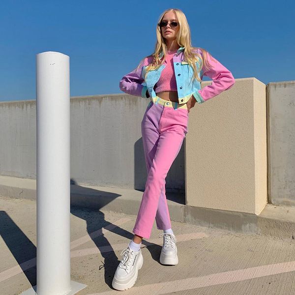 women's two piece pants pink sweet suit 2-piece contrasting color stitching casual female short jacket +slim-fit -pants rxcn, White
women's two piece pants pink sweet suit 2-piece contrasting color stitching casual female short jacket +slim-fit -pants rxcn, White