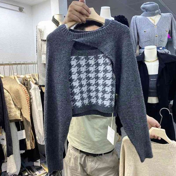 women's sweaters nomikuma women two pieces sets irregular long sleeve extreme short knitwear + basic plaid sling vest 6x515 vk8r, White;black
women's sweaters nomikuma women two pieces sets irregular long sleeve extreme short knitwear + basic plaid sling vest 6x515 vk8r, White;black
