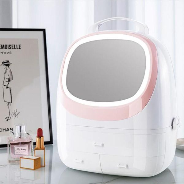bathroom storage & organization cosmetic box with led light hd mirror large capacity deskdust removal skin care product
bathroom storage & organization cosmetic box with led light hd mirror large capacity deskdust removal skin care product
