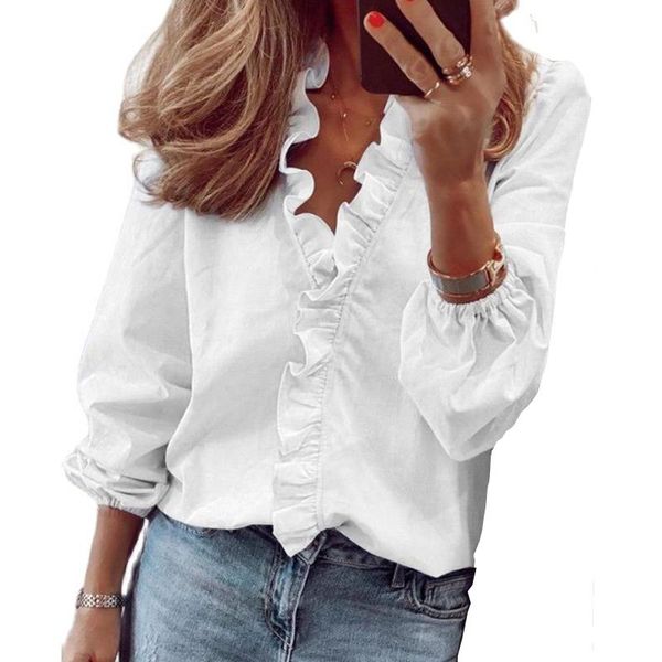 women's blouses & shirts casual elegant shirring ruffle blouse office lady 2021 summer long sleeve slim women v-neck, White
women's blouses & shirts casual elegant shirring ruffle blouse office lady 2021 summer long sleeve slim women v-neck, White