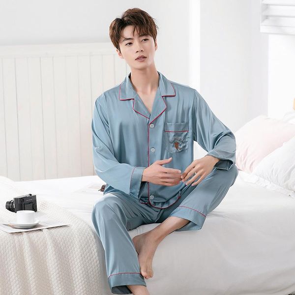 men's sleepwear man ice silk satin pajamas set 2pcs spring summer nightwear cardigan full sleeve pyjamas suits male home clothing, Black;brown
men's sleepwear man ice silk satin pajamas set 2pcs spring summer nightwear cardigan full sleeve pyjamas suits male home clothing, Black;brown