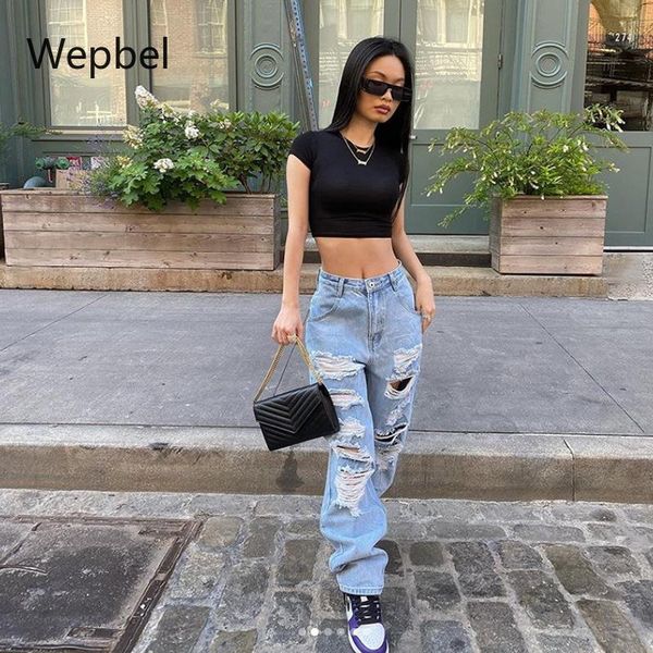 high waist jeans women washed loose hole slimming denim trousers fashionable casual female ripped pants women's, Blue
high waist jeans women washed loose hole slimming denim trousers fashionable casual female ripped pants women's, Blue