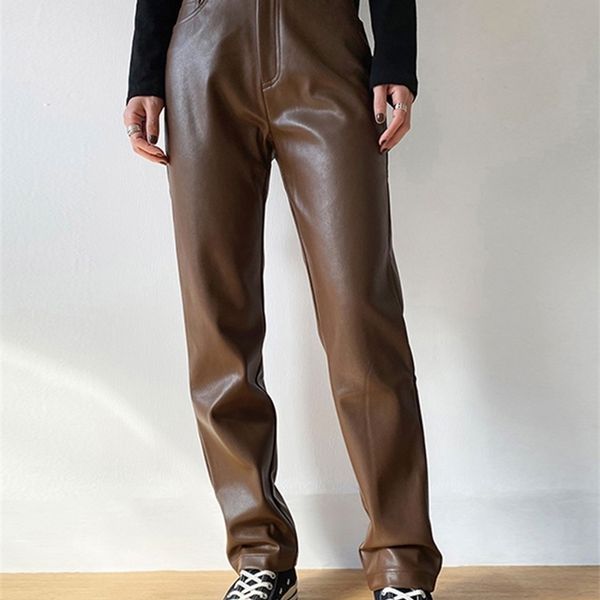 faux pu leather pants for women trouser high waist straight leg fashion brown casual vintage leisure streetwear 220314, Black;white
faux pu leather pants for women trouser high waist straight leg fashion brown casual vintage leisure streetwear 220314, Black;white