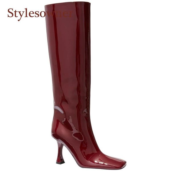 boots fashion high-heeled long-tube wine red stiletto patent leather square toe sleeve knight, Black
boots fashion high-heeled long-tube wine red stiletto patent leather square toe sleeve knight, Black