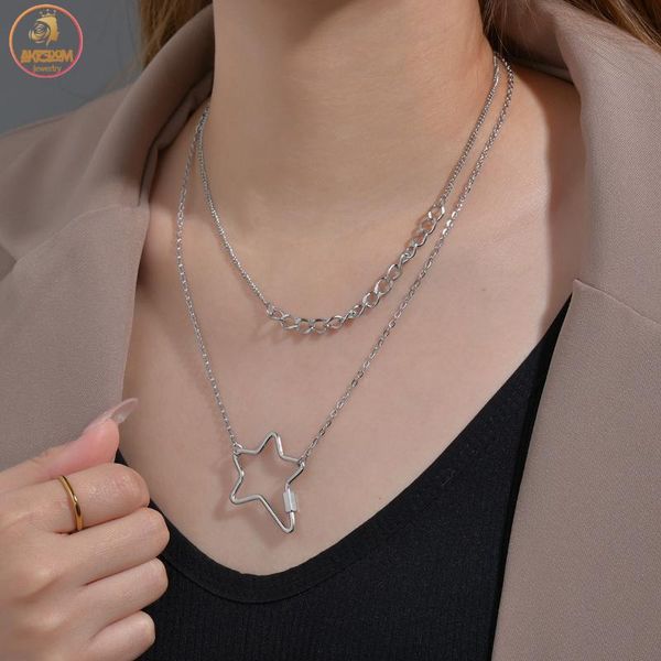 pendant necklaces akizoom charm stainless steel choker chain necklace for women double-layer star party gift jewelry wholesale, Silver 
pendant necklaces akizoom charm stainless steel choker chain necklace for women double-layer star party gift jewelry wholesale, Silver