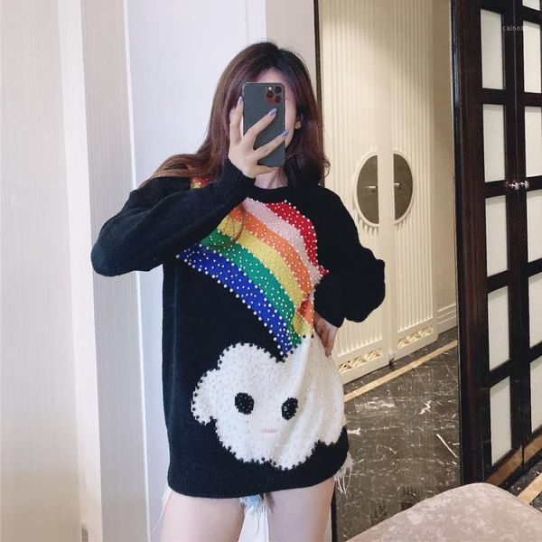 women's sweaters 2021 winter fashion women pullover black rainbow cute luxury designer diamond christmas sweater jumper vestido, White;black
women's sweaters 2021 winter fashion women pullover black rainbow cute luxury designer diamond christmas sweater jumper vestido, White;black