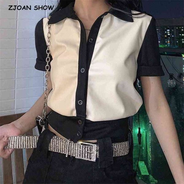 harajuku black contrast color apricot pu leather tees women knitting street casual short sleeve crop lady slim basic t-shirt 210429, White
harajuku black contrast color apricot pu leather tees women knitting street casual short sleeve crop lady slim basic t-shirt 210429, White