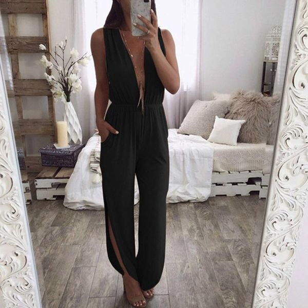 women's jumpsuits & rompers muqgew womens jumpsuit casual deep v-neck solid bandage split hem romper sleeveless combinaison femme#4, Black;white
women's jumpsuits & rompers muqgew womens jumpsuit casual deep v-neck solid bandage split hem romper sleeveless combinaison femme#4, Black;white
