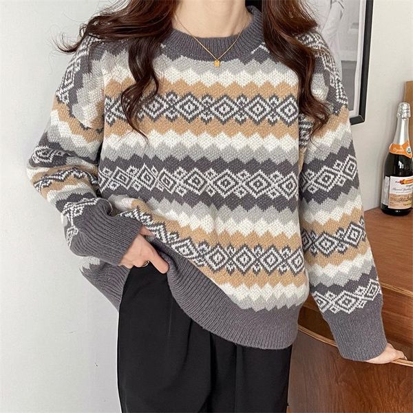 women's sweaters geometric striped vintage women winter long-sleeved knitted sweater korean style preppy o-neck oversized warm thicken, White;black
women's sweaters geometric striped vintage women winter long-sleeved knitted sweater korean style preppy o-neck oversized warm thicken, White;black