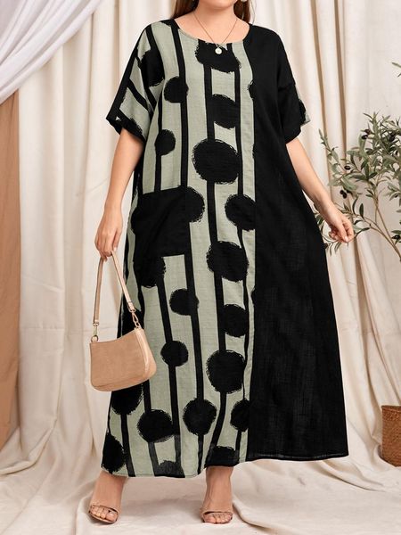 plus size dresses loose oversized dress women 2021 summer o neck short sleeve dot print patchwork casual pockets clothing, Black
plus size dresses loose oversized dress women 2021 summer o neck short sleeve dot print patchwork casual pockets clothing, Black