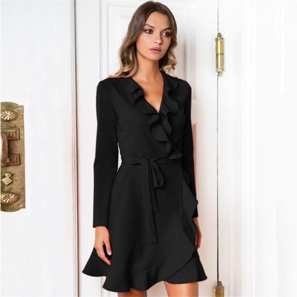 casual dresses spring autumn women's style ladies ruffled slim v-neck black elegant party mini dress, Black;gray
casual dresses spring autumn women's style ladies ruffled slim v-neck black elegant party mini dress, Black;gray