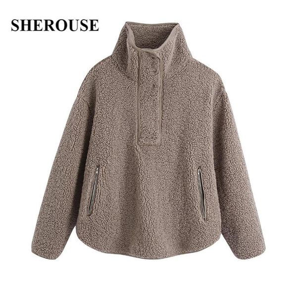 women's jackets sherouse women fashion pockets solid cropped pullover vintage high neck long sleeves female coat chic outfit, Black;brown
women's jackets sherouse women fashion pockets solid cropped pullover vintage high neck long sleeves female coat chic outfit, Black;brown
