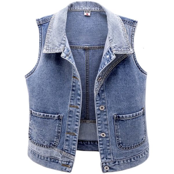women's vests 2021 spring plus size 3xl vintage denim vest women short wild stripe splicing slim sleeveless jacket female waistcoa, Black;white
women's vests 2021 spring plus size 3xl vintage denim vest women short wild stripe splicing slim sleeveless jacket female waistcoa, Black;white