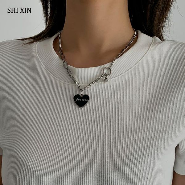 pendant necklaces shixin asymmetry thin chain with black color heart necklace for women letter 2021 fashion jewelry neck gift, Silver
pendant necklaces shixin asymmetry thin chain with black color heart necklace for women letter 2021 fashion jewelry neck gift, Silver