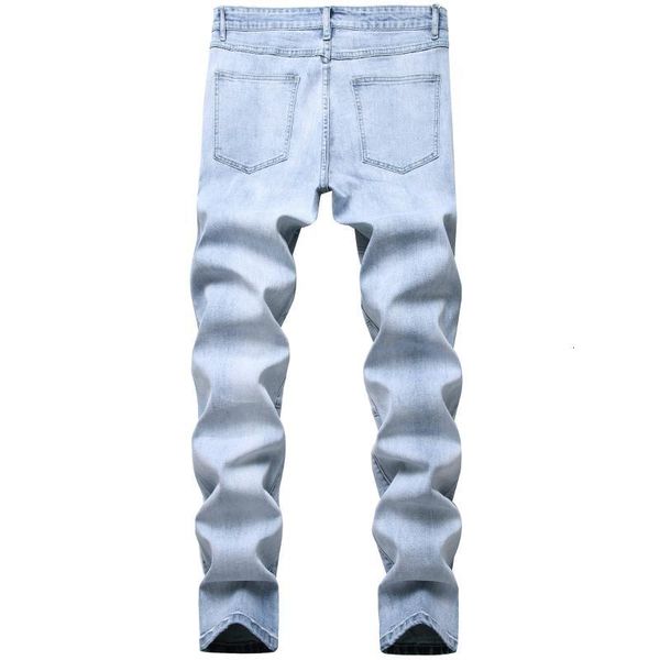 men's jeans hole destruction torn men knee-break rubber stretch slim trousers light blue motorcycle direct sale 33a9
men's jeans hole destruction torn men knee-break rubber stretch slim trousers light blue motorcycle direct sale 33a9