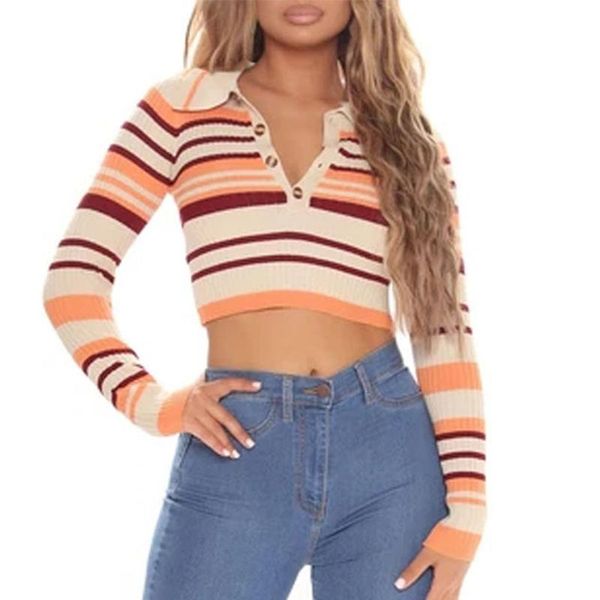 women's sweaters striped knitted cropped sweater collar casual button color contrast female coat 2021 long sleeve jumper, White;black
women's sweaters striped knitted cropped sweater collar casual button color contrast female coat 2021 long sleeve jumper, White;black