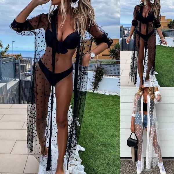 women's swimwear long swimsuit cover up polka dot open front 3d flowy kimono cardigan summer holiday beach clothes bathsuit, White;black
women's swimwear long swimsuit cover up polka dot open front 3d flowy kimono cardigan summer holiday beach clothes bathsuit, White;black