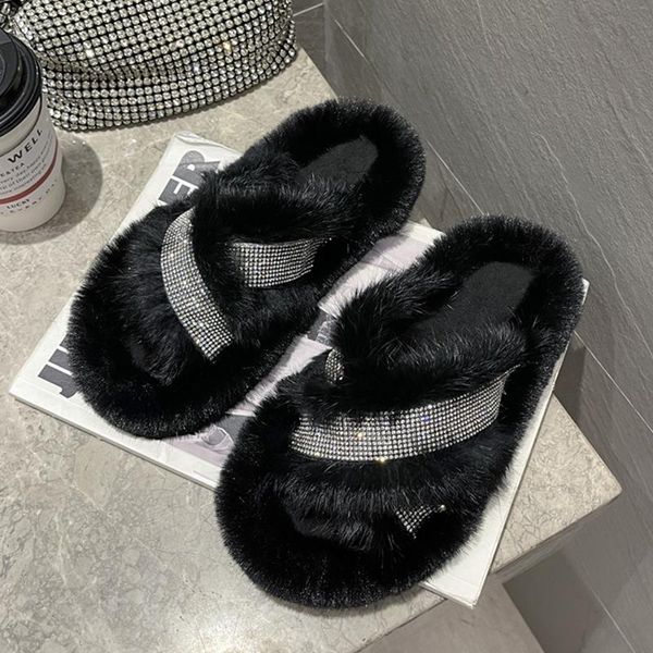slippers furry flip flops shoes spring autumn women flats slides female home cotton ladies fur, Black 
slippers furry flip flops shoes spring autumn women flats slides female home cotton ladies fur, Black