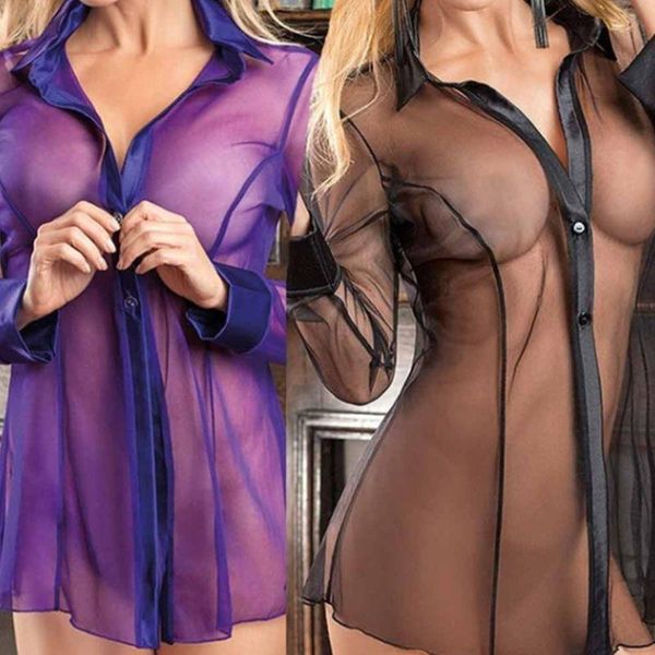 women sleepwear button lingerie dress transparent clubwear stripper long sleeve blouse, Black;red
women sleepwear button lingerie dress transparent clubwear stripper long sleeve blouse, Black;red
