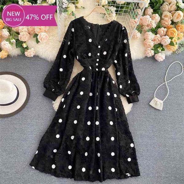 women's french non-mainstream fairy dress lace v-neck polka dot long sleeve nipped waist slim midi vestidos gk390 210507, Black;gray
women's french non-mainstream fairy dress lace v-neck polka dot long sleeve nipped waist slim midi vestidos gk390 210507, Black;gray