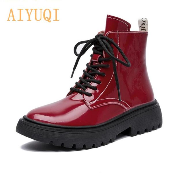 women boots winter 2021 genuine leather fashion ankle lace up fur motorcycle, Black 
women boots winter 2021 genuine leather fashion ankle lace up fur motorcycle, Black