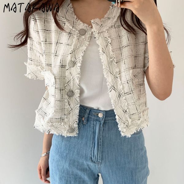matakawa single breasted women jacket chic short coat women vintage round neck loose thin tweed cropped jackets 210513, Black;brown
matakawa single breasted women jacket chic short coat women vintage round neck loose thin tweed cropped jackets 210513, Black;brown