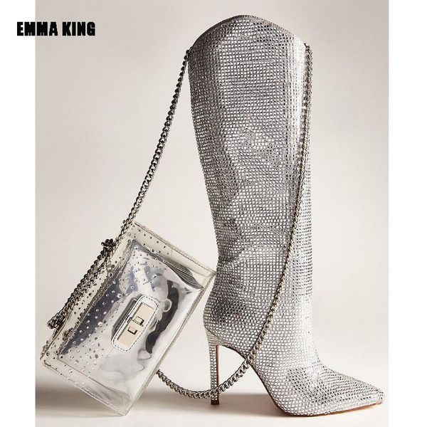boots spring luxury blingbling rhinestone crystal over the knee women runway pointed toe sparkly stage shoes, Black
boots spring luxury blingbling rhinestone crystal over the knee women runway pointed toe sparkly stage shoes, Black