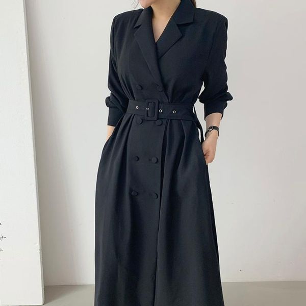 women's trench coats korean style retro british suit collar double breasted loose pockets over the knee long coat with belt, Tan;black
women's trench coats korean style retro british suit collar double breasted loose pockets over the knee long coat with belt, Tan;black