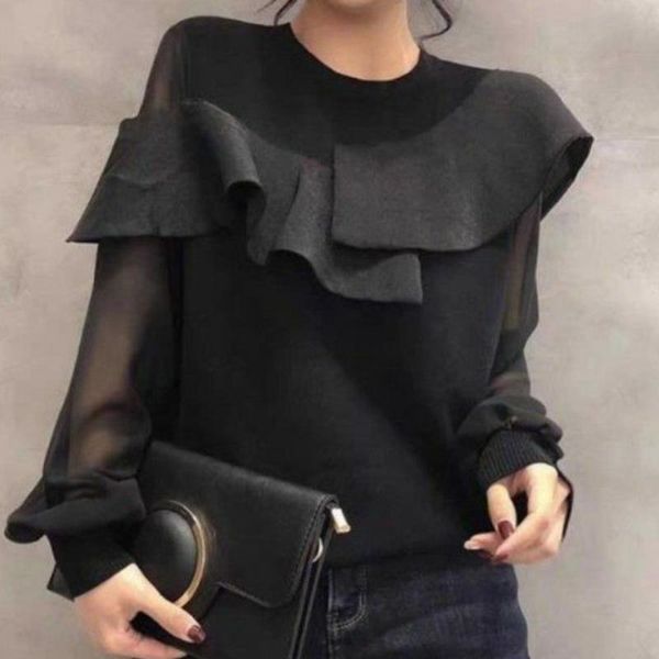 women's blouses & shirts chiffon knitted patchwork blouse ruffles pullover plain long sleeve loose round neck solid color casual sweats, White
women's blouses & shirts chiffon knitted patchwork blouse ruffles pullover plain long sleeve loose round neck solid color casual sweats, White