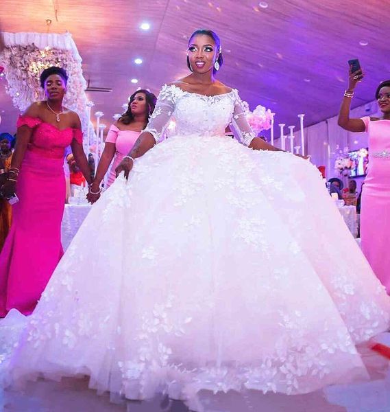 half sleeves ball gown wedding dresses 3d floral appliques off shoulder sweep train gorgeous bridal gowns for castle wedding, White
half sleeves ball gown wedding dresses 3d floral appliques off shoulder sweep train gorgeous bridal gowns for castle wedding, White