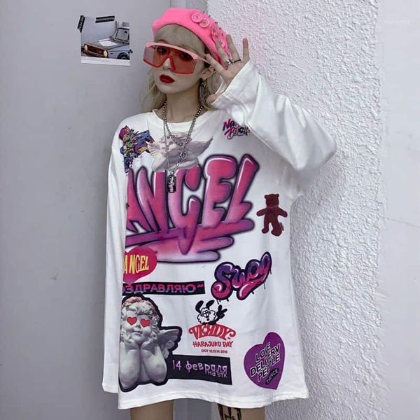 harajuku ins long sleeve t-shirts o-neck print cartoon loose spring women's clothing casual style ladies tees pink t-shirt, White
harajuku ins long sleeve t-shirts o-neck print cartoon loose spring women's clothing casual style ladies tees pink t-shirt, White