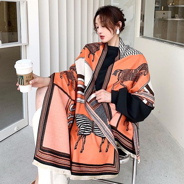european and american style winter horse scarf female stripe cashmere double-sided warm shawl scarves, Blue;gray
european and american style winter horse scarf female stripe cashmere double-sided warm shawl scarves, Blue;gray