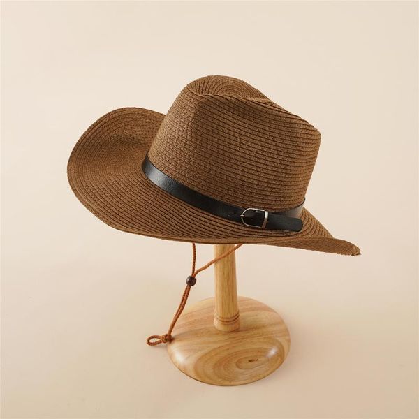 wide brim hats women's hat straw solid color black leather belt decorated holiday cowboy sunhat vintage summer for girls, Blue;gray
wide brim hats women's hat straw solid color black leather belt decorated holiday cowboy sunhat vintage summer for girls, Blue;gray