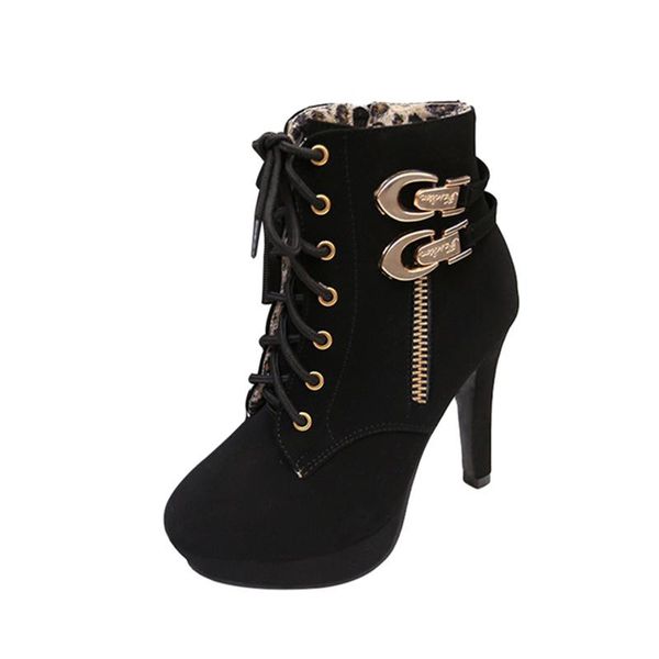 boots ladies shoes women thin high heels platform buckle zipper metal sapatos femininos lace up leather size 35-43, Black
boots ladies shoes women thin high heels platform buckle zipper metal sapatos femininos lace up leather size 35-43, Black