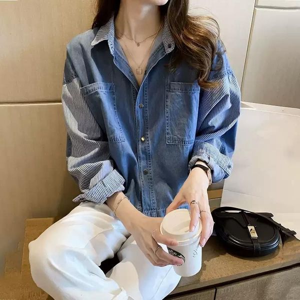 women's jackets denim shirt women retro stitching new loose korean fashion female coats mid-length casual long-sleeved plus size j, Black;brown
women's jackets denim shirt women retro stitching new loose korean fashion female coats mid-length casual long-sleeved plus size j, Black;brown
