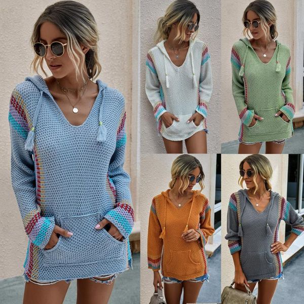 women's sweaters 2021 autumn winter sweater color matching hooded long sleeve pullover loose knitting, White;black
women's sweaters 2021 autumn winter sweater color matching hooded long sleeve pullover loose knitting, White;black